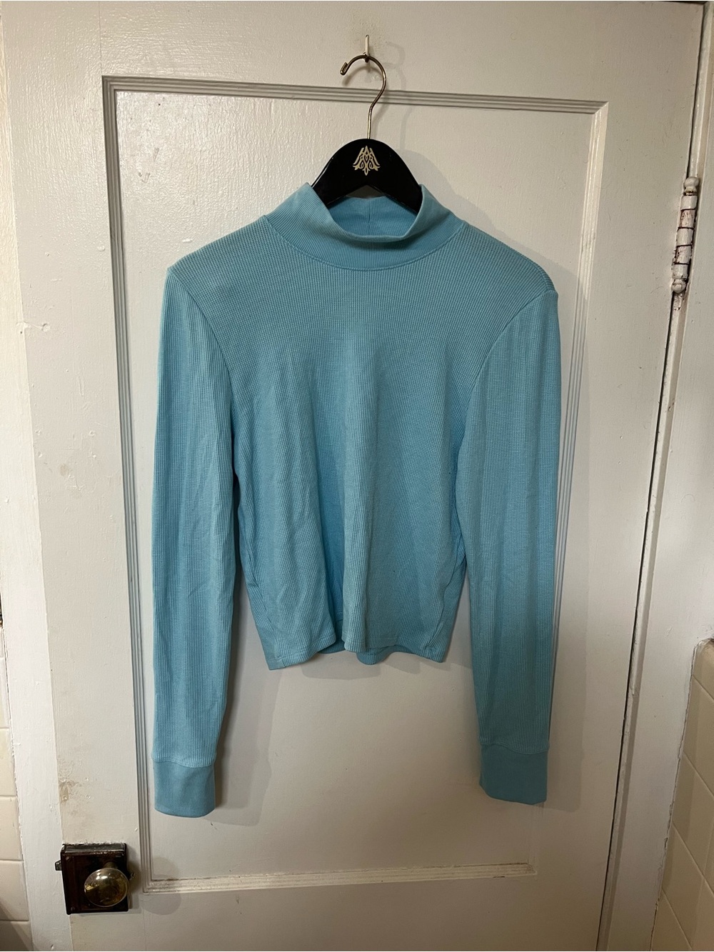 American Eagle Baby Blue Ribbed Mock Neck Crop Sweater Top XL EUC